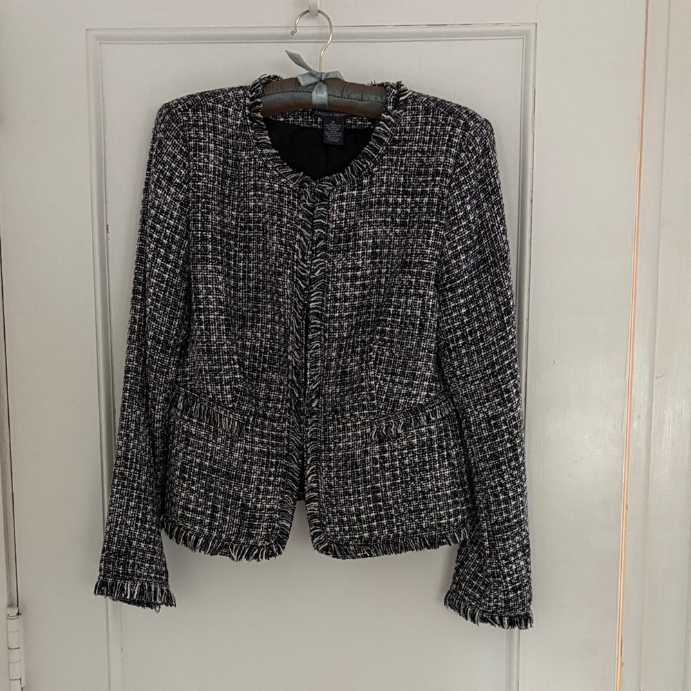 Chelsea & Theodore Black and White Textured Blazer